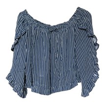 American Eagle Womens Blue Stripe Elastic Boat Neck Boho Crop Top Size Medium - £7.84 GBP