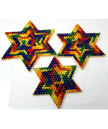 Vibrant Rainbow Yarn Stars 1970s Ribbed Spool Edges Set of 3 Decorative Vtg - £18.80 GBP