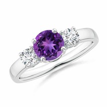 ANGARA 6mm Natural Amethyst and Diamond Three Stone Engagement Ring in Silver - £522.15 GBP+