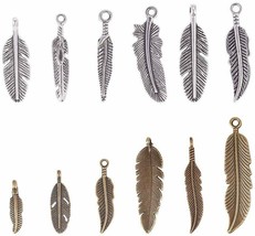 72 Feather Charms Antiqued Silver Bronze Western Pendants Boho Findings Assorted - £14.91 GBP