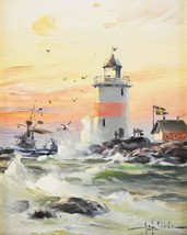 painting  Swedish Lighthouse Seascape Storm &amp; Ship Sweden    Print Giclee - £8.30 GBP+