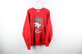 Vintage 90s Womens XL Distressed Christmas Peace Dove Wreath Sweatshirt Red USA - £34.36 GBP