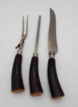 Latham &amp; Owen Faux Elk Horn Carving Knife W/ Fork And Sharpener 3 Piece Set - £42.34 GBP
