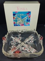 Mikasa Crystal Relish Dish/Tray  Time Frosted Glass Pink Flowers 11.5” Divided - $34.64