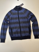 Kenneth Cole Men&#39;s Full Zip Sweater Striped Long Sleeve Black And Navy Size L - £18.29 GBP