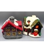 Vtg Candles Wax Snowy Cottage Village Set Of 2 Christmas Décor - $24.28