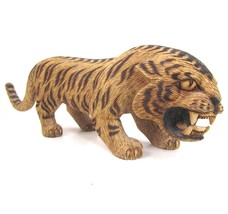 Chinese Siberian Tiger Wood Carving Figurine 13&quot; large Oriental Decor - £54.49 GBP