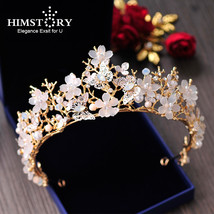 European High Quality Brides Gold Tiara Crown Butterfly  Floral Wedding Hair Acc - £23.32 GBP
