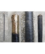 Antique 1800&#39;s cane STACKED LEATHER gold tone swagger stick 34.25&quot; ESTAT... - $234.99