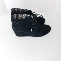 Toms Womens Ankle Boots Size 10 Black Suede Wedge Heel  Booties Lace Up Casual - £23.79 GBP