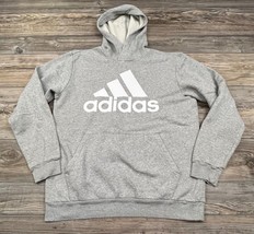 Adidas Men&#39;s Heather Grey Hoodie White Spell-Out Logo Fleece Lined Medium - $23.76
