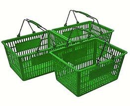 Green Plastic Shopping Baskets with Metal Handles (Set of 3) - £35.33 GBP