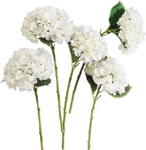PARTY JOY 5PCS 15.4In Artificial Hydrangea Silk Flowers Bouquet Faux, White, 5 - £17.23 GBP