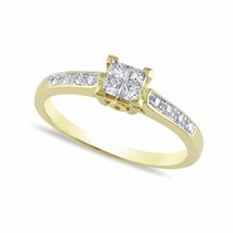 1/4 Ct Princess LC Moissanite 14K Yellow Gold Plated Cluster Engagement Ring - £51.34 GBP