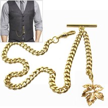 Albert Chain Pocket Watch Chain GOLD Tone Maple Design Fob T Bar Swivel Clip 184 - £13.20 GBP