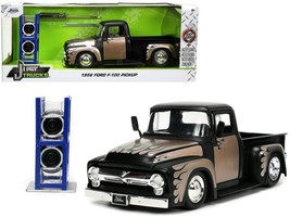 1956 Ford F-100 Pickup Truck Matt Black and Champagne with Flames with Extra Wh - $50.59