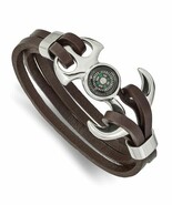 Chisel Stainless Steel Functional Compass Brown Leather 8.5in Bracelet - $88.18
