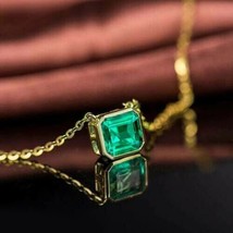 2Ct Asscher Cut Simulated Green Emerald Pendant Necklace in 14K Yellow Gold Over - £36.26 GBP