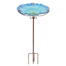 26 Inch Height Glass Birdbath Birdfeeder With Metal Stake Garden Outdoor... - $53.99