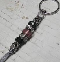 Murano Metal Rhinestone Beaded Handmade Split Ring Keychain Plum Black New - $19.79