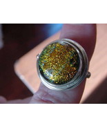 (#DR9-10) Size 9 DICHROIC GLASS SILVER RING ORANGE GREEN BLACK - $30.84