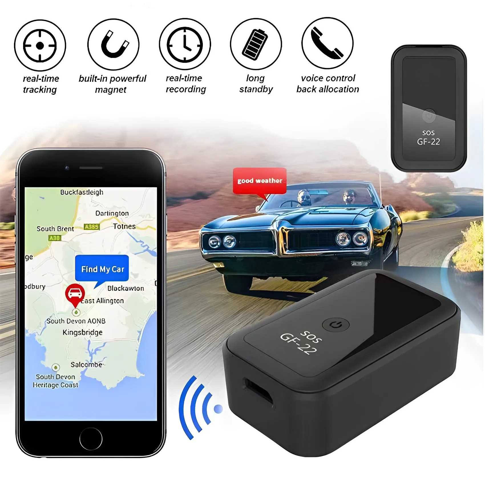 Magnetic GF22 Mini Car Tracker GPS Anti-Theft Vehicle Locator Real Time SOS - £27.35 GBP