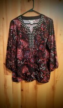 Cathy Daniels Womens M Embellished Top Blouse Floral Multi Color - $12.38