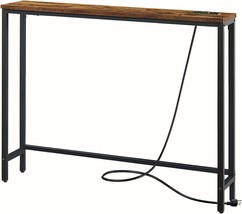 Superjare Console Table With Power Outlets &amp; Usb Ports, Narrow, Rustic Brown - £40.71 GBP