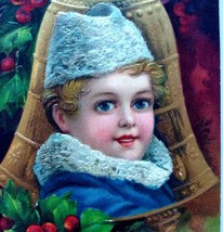 Victorian Christmas Postcard Blue Eyed Child Bell Ornament Series 1480 Germany - £17.88 GBP