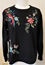 Johnny Was Gen French Terry Mix Embroidered Pullover Sz-M Black  - £119.87 GBP
