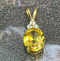 2.25Ct Created Diamond &amp; Oval Citrine  Solitaire Charm Pendant 14k Y &amp; W Gold - £58.34 GBP