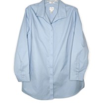 Chico&#39;s Womens Blouse Size 3 Long Sleeve Button Front V-Neck Solid Blue - £12.03 GBP