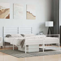 Metal Bed Frame with Headboard and Footboard White 53.9&quot;x74.8&quot; - £208.57 GBP
