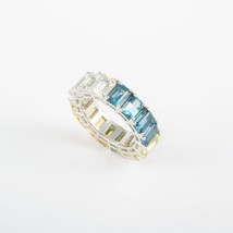 Solid 925 Sterling Silver, Natural Lemon Topaz,Blue Topaz,Crystal Band, Citrine  - £147.08 GBP