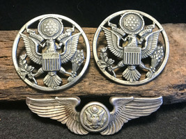 Lot of Military Pins WW2 Sterling Pilot Wings &amp; 2 Silver Tone Hat Badge/... - $149.95