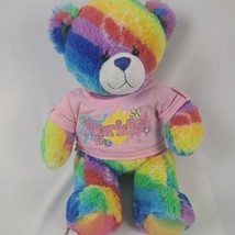 Build A Bear Rainbow Striped Rainbow Peace Sign Teddy Bear Stuffed Plush Florida - £15.17 GBP