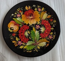 Vintage Hand Painted Russian Ukraine Folk Floral Wood Tole Plate - £15.87 GBP