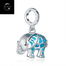 Genuine Sterling Silver 925 Solid Elephant Animal Dangle Charm For Bracelets - £20.67 GBP