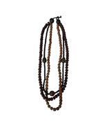 Vintage Multi Strand Wooden Bead Necklace Brown Black Boho Tribal Style - $16.20