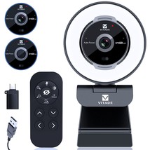 Zoomable Webcam With Remote Control, 1080P 60Fps Streaming Webcam With Ring Ligh - £101.08 GBP