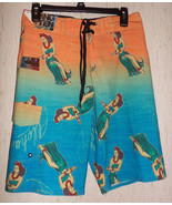 NWT MENS HANG TEN FLEX WAVE &quot;HULA GIRL&quot; NOVELTY PRINT BOARD SHORTS   SIZ... - £19.82 GBP