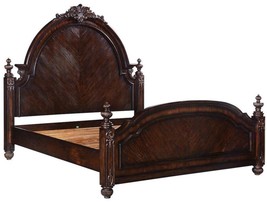 BED CLASSICAL QUEEN CARVED SOLID WOOD DISTRESSED DARK RUSTIC PECAN ARCH - £4,388.83 GBP