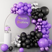 Purple Balloon Garland Kit, 112 Pcs Black Purple Metallic Silver Balloon Arch Ki - £21.93 GBP