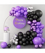 Purple Balloon Garland Kit, 112 Pcs Black Purple Metallic Silver Balloon... - £22.02 GBP