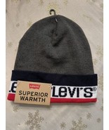 Levi&#39;s Logo Beanie Hat Gray Superior Warmth Lined Soft One Size Winter N... - £10.12 GBP