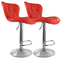 Elama 2 Piece Diamond Tufted Faux Leather Adjustable Bar Stool in Red with Chro - £111.57 GBP