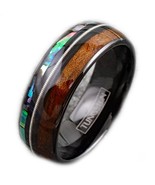 Black Tungsten wedding band ring men abalone and koa wood inlay 8mm comf... - $1,135.88 MXN