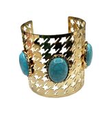 Gold Turquoise Bracelet Egyptian Style Statement Bangle Cuff Jewelry - $14.85