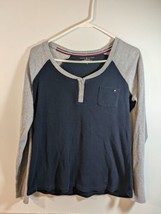 Tommy Hilfiger Women&#39;s Pajama Top Medium Adult Navy Blue/Gray Henley Long Sleeve - $7.92