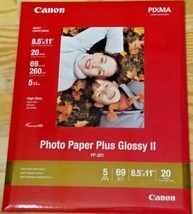 Canon Pixma Photo Paper Plus Glossy II 8.5&quot; x 11&quot; PP-201 inkjet 20 Sheets - £9.58 GBP